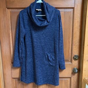 Windhorse Women's Blue Cowl Neck Sweater with Small Front Pocket Size S/M